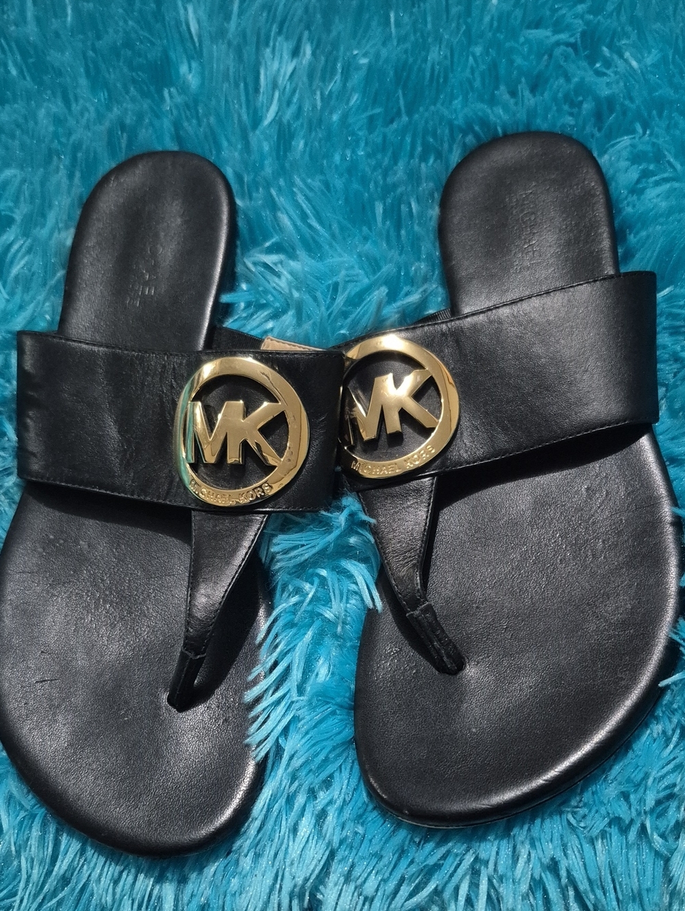 Womens black sandals with MK logo